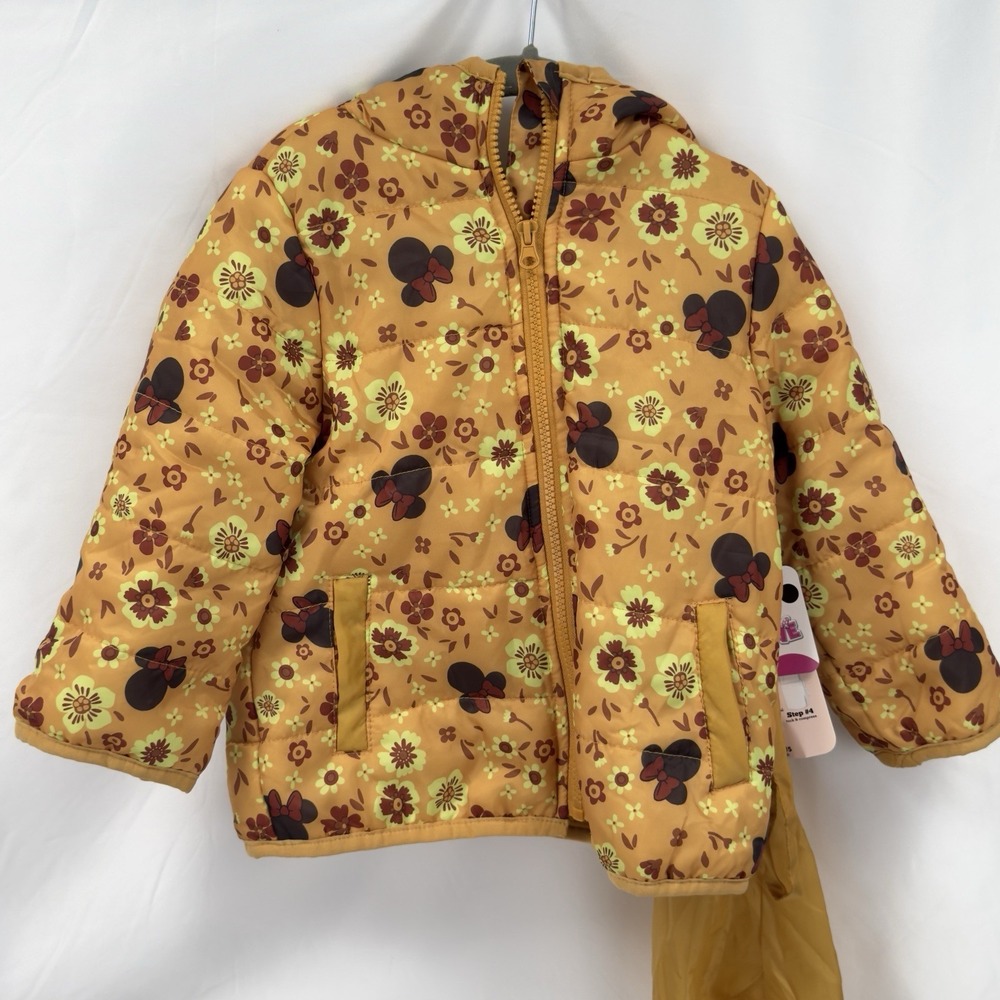 Disney Minnie Mouse Packable Hooded Puffer Jacket Girls' 3T Floral NWT